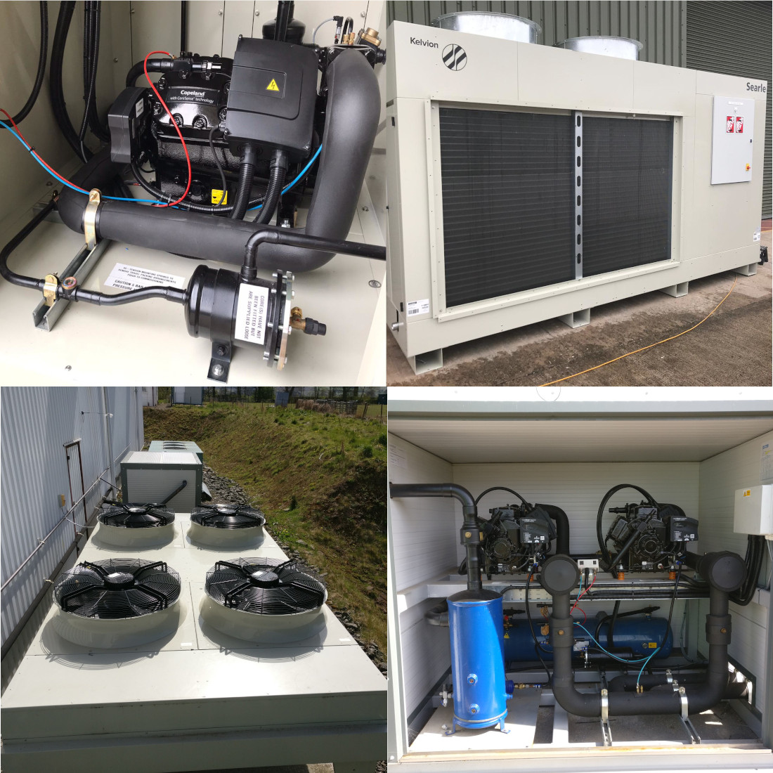 A compressor, chassis for a fridge, 4 fan condenser and an outdoor carrier unit