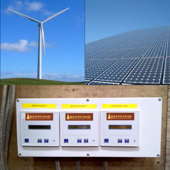 Windmill, Solar panels and energy meters
